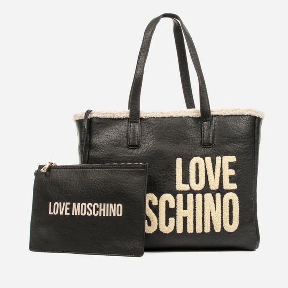 LOVE MOSCHINO Large Berber Lined Tote with Zip Pouch in black - Picture 12 of 12